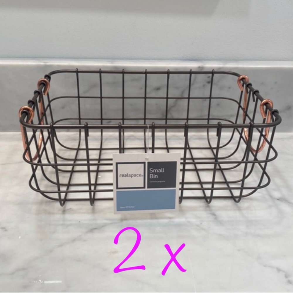 NWT Office Depot Real Space Small Basket with Copper Handles (2)